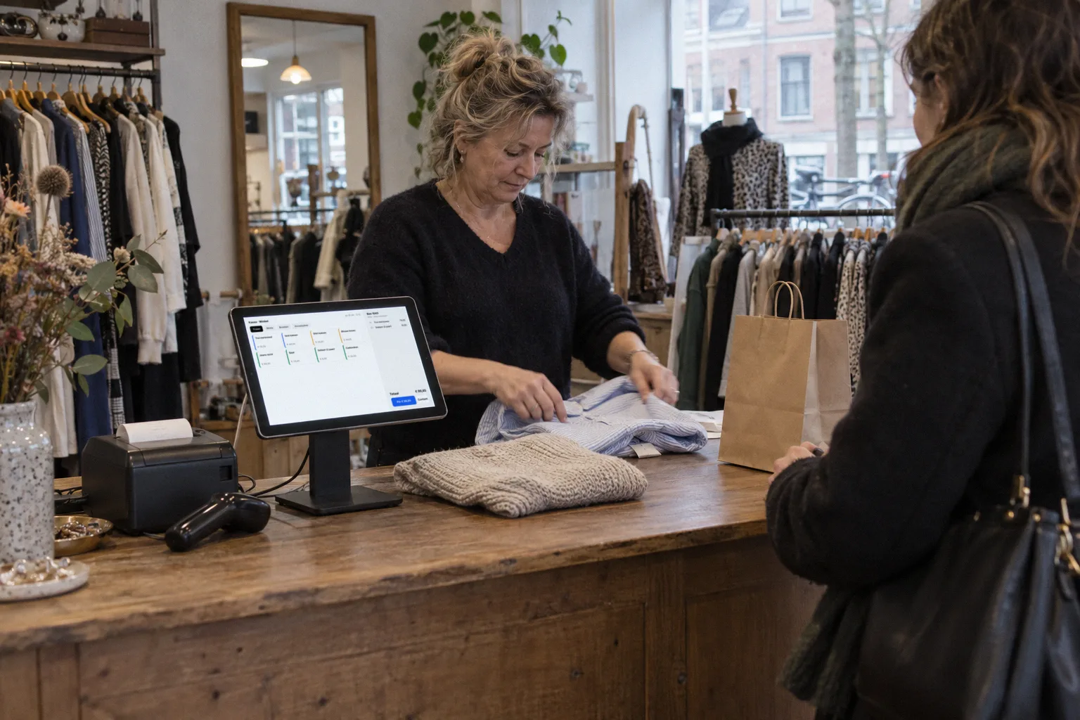 The till on the counter of a clothing shop