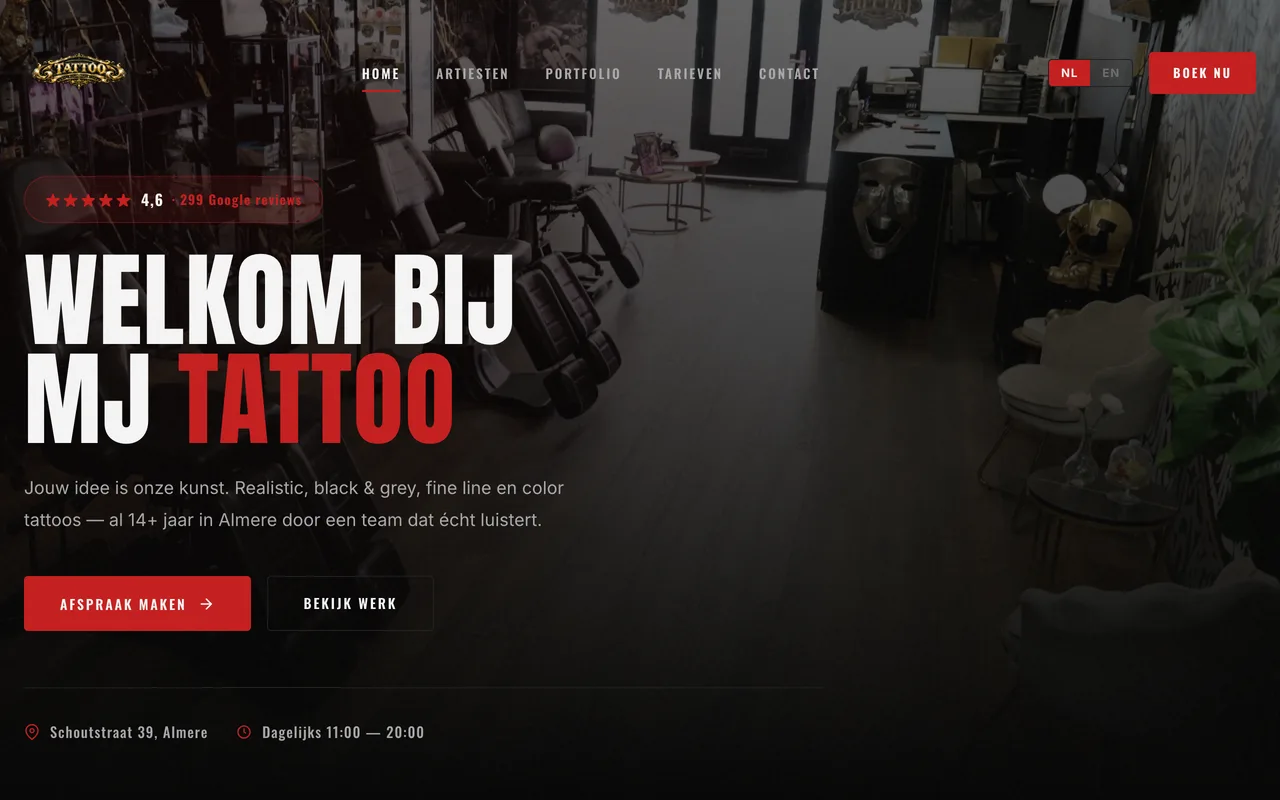 MJ Tattoo Studio website